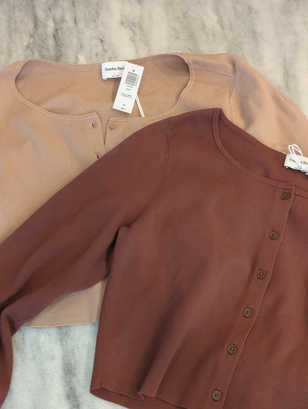 NWT Bundle: Aritzia Sunday Best Button-Front CropCardigans - Cognac & Gold Camel